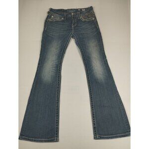 Miss Me Women Size 27x29.5 Blue Denim ME8055B7R Mid Rise Sequin Bootcut Jeans